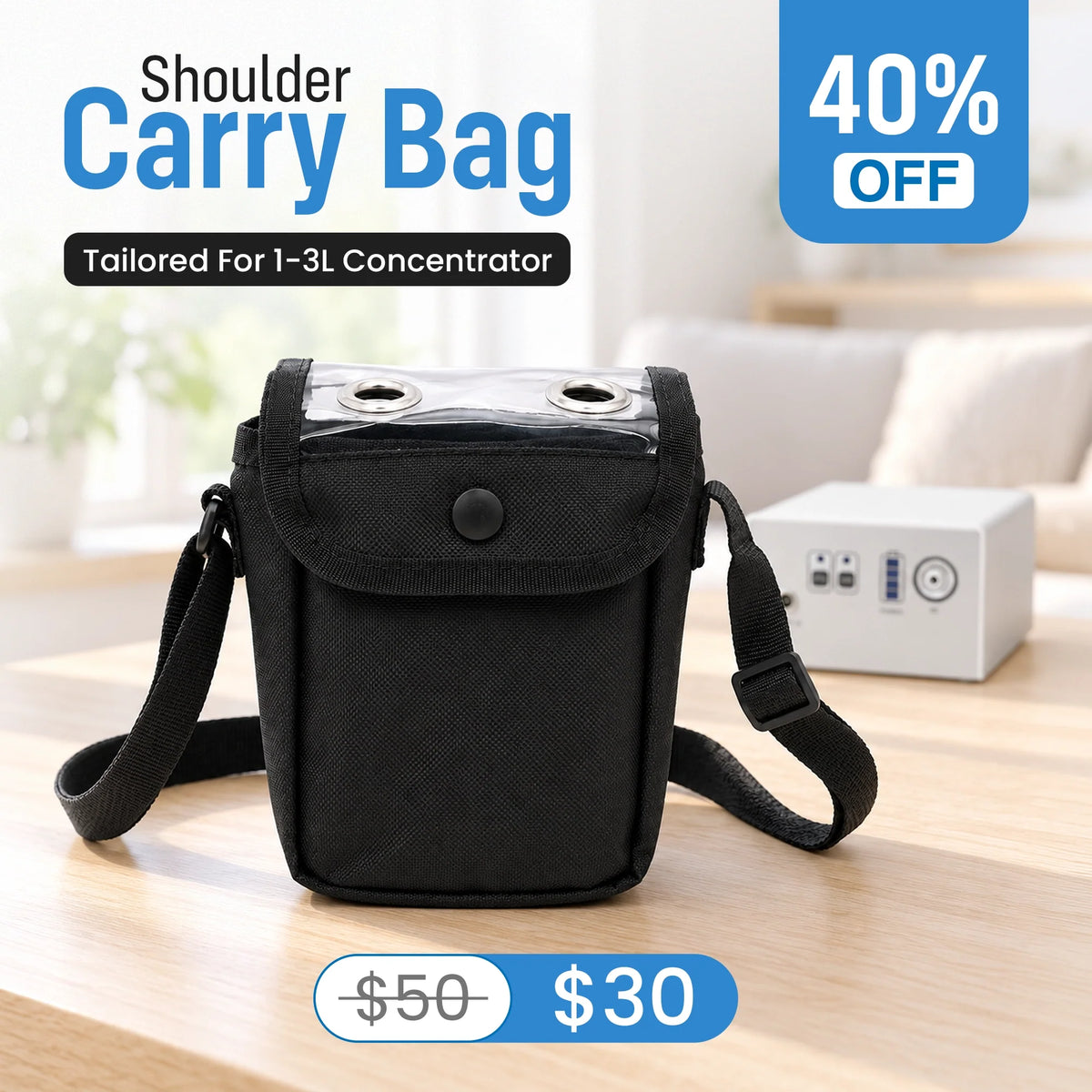 Protective Carry Bag For 1-3L/Min Portable Oxygen Concentrator | Adjustable Shoulder Support