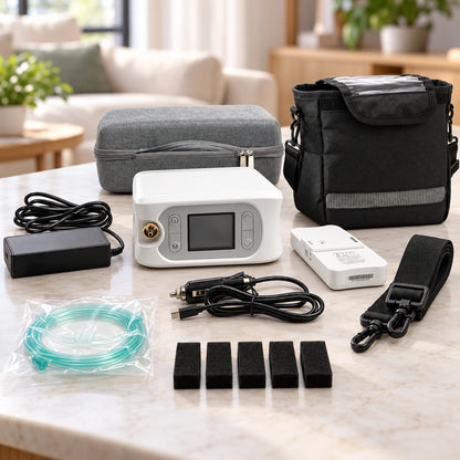 1–7L Portable Oxygen Concentrator | Pulse Flow | Up to 10-Hour Battery | 90% O₂ Purity