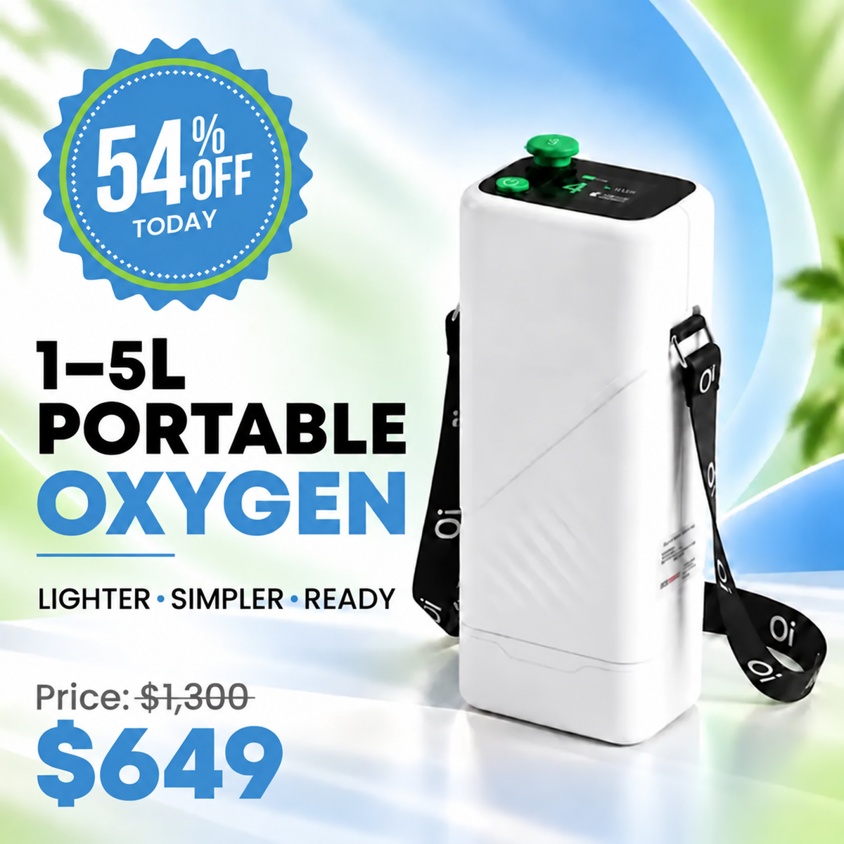1–5L Smart Portable Oxygen Concentrator | Pulse & Active Flow | Up to 12-Hr Battery | 95% Purity | 3.5 lbs