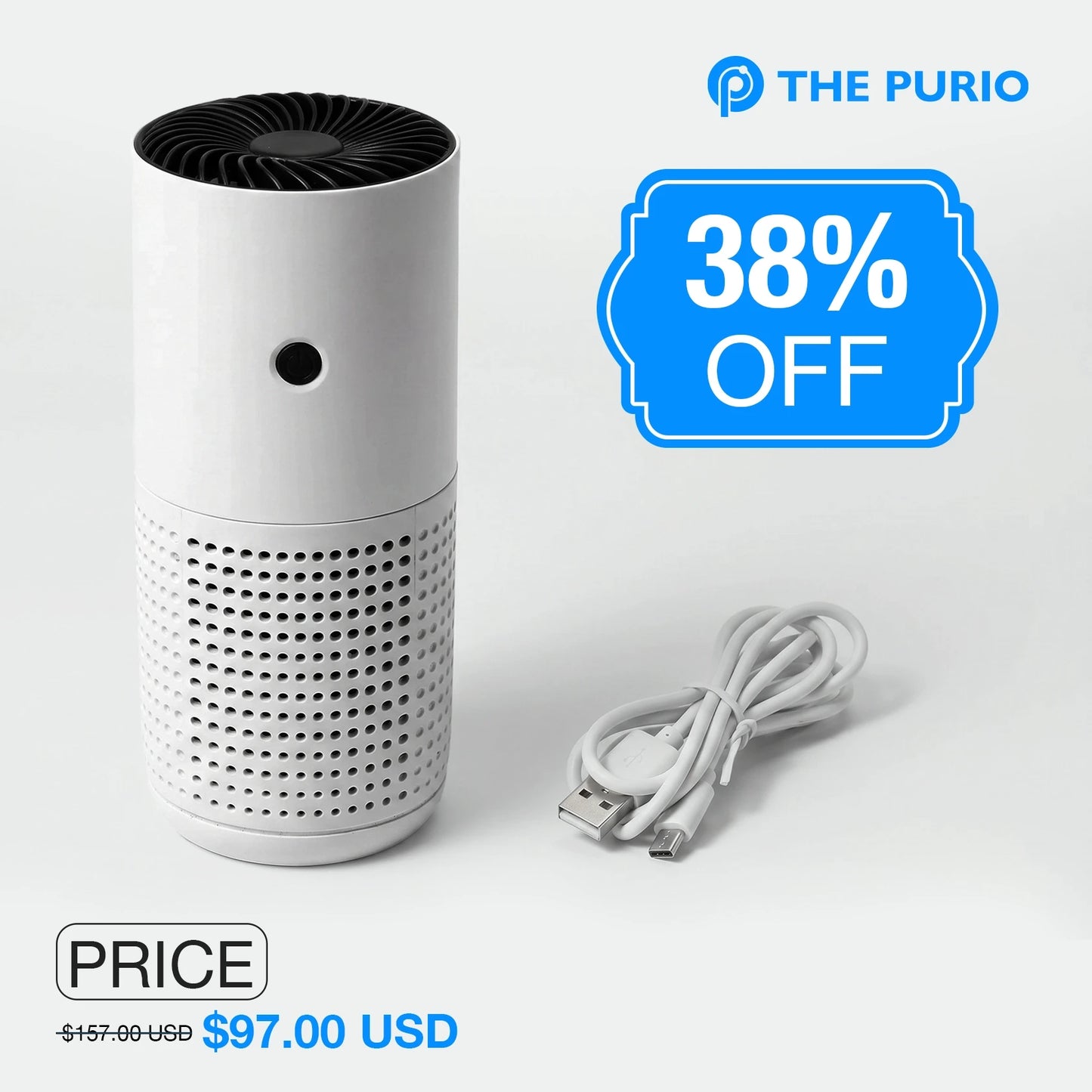 Thepurio Portable USB Car Air Purifier: Removes Dust, Odors, Smoke & More