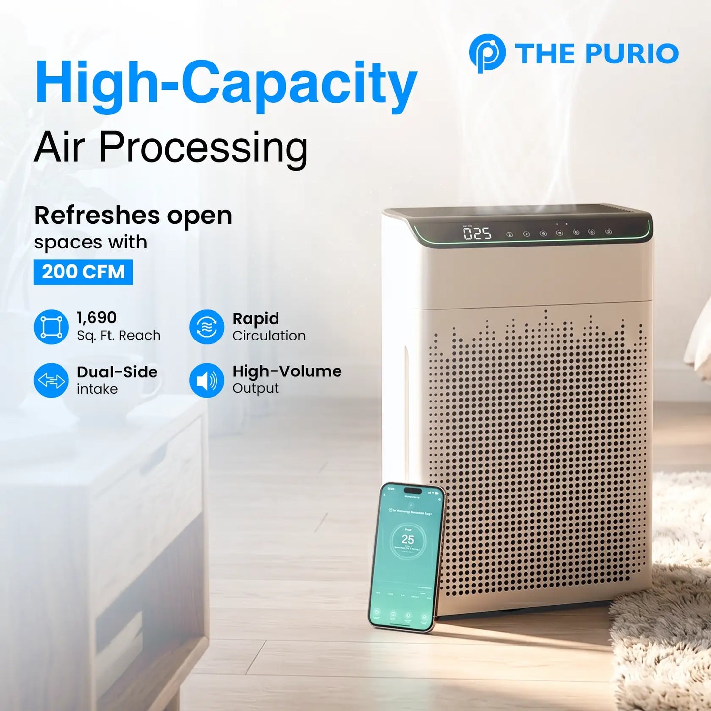 Thepurio WiFi Air Purifier for Large Rooms, HEPA, Alexa, PM2.5, 23dB