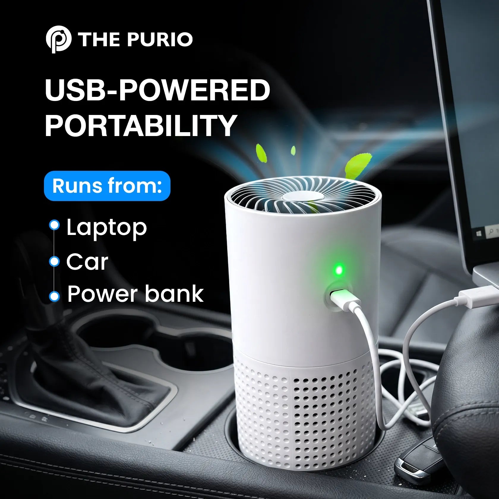 Thepurio Portable USB Car Air Purifier: Removes Dust, Odors, Smoke & More