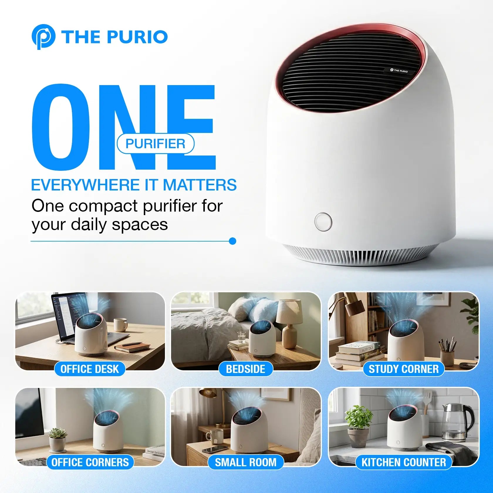 ThePurio Portable Mini Air Purifier with HEPA Filter: USB Rechargeable, Ideal for Offices, Dorms & Kitchens
