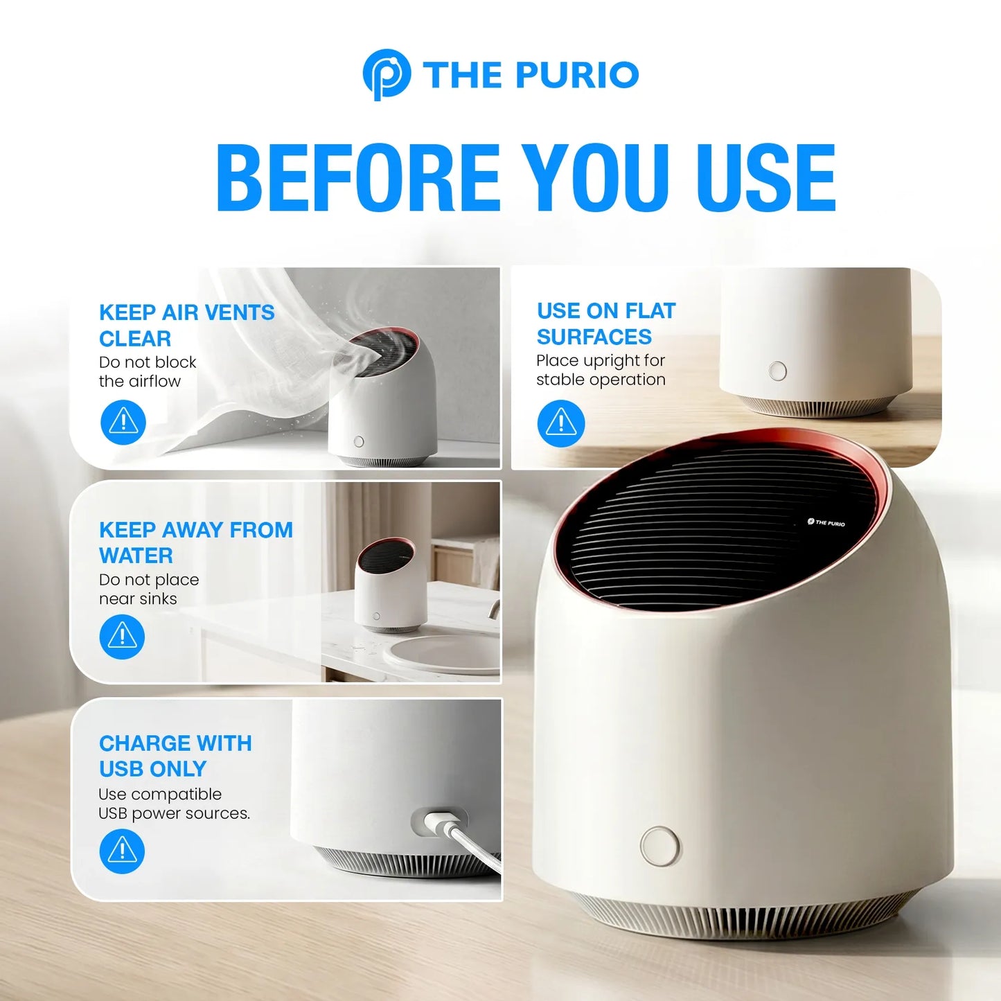 ThePurio Portable Mini Air Purifier with HEPA Filter: USB Rechargeable, Ideal for Offices, Dorms & Kitchens