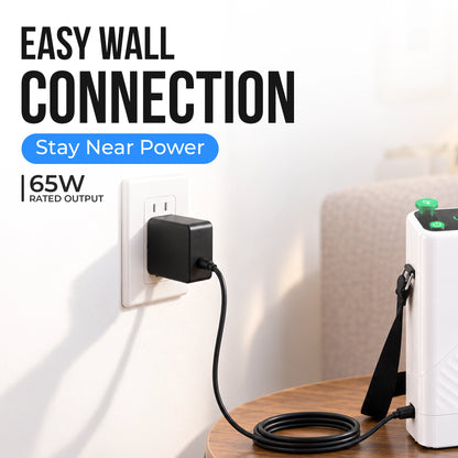 65W Wall Power Adapter for 1–5L Portable Oxygen Concentrator