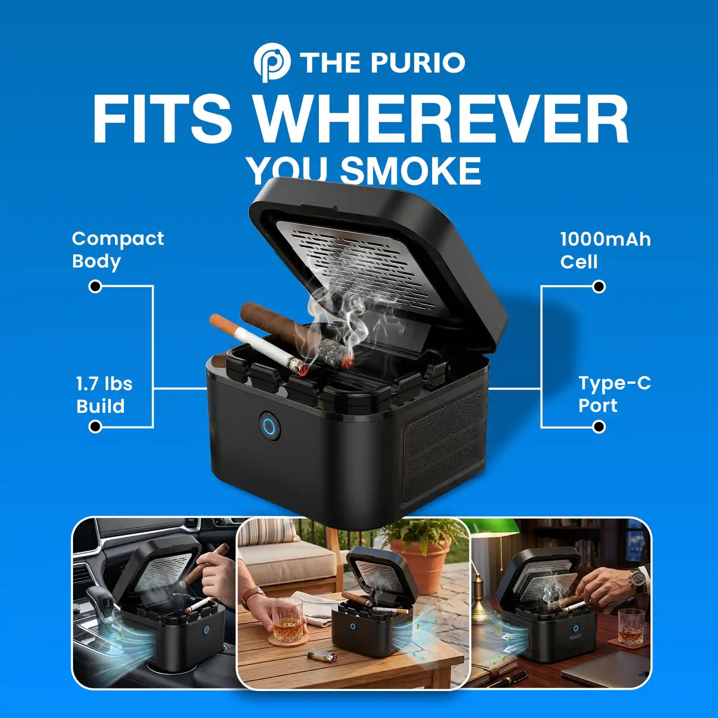 ThePurio Smokeless Ashtray Purifier (Fresh Air in Your Car, Home, and Office)