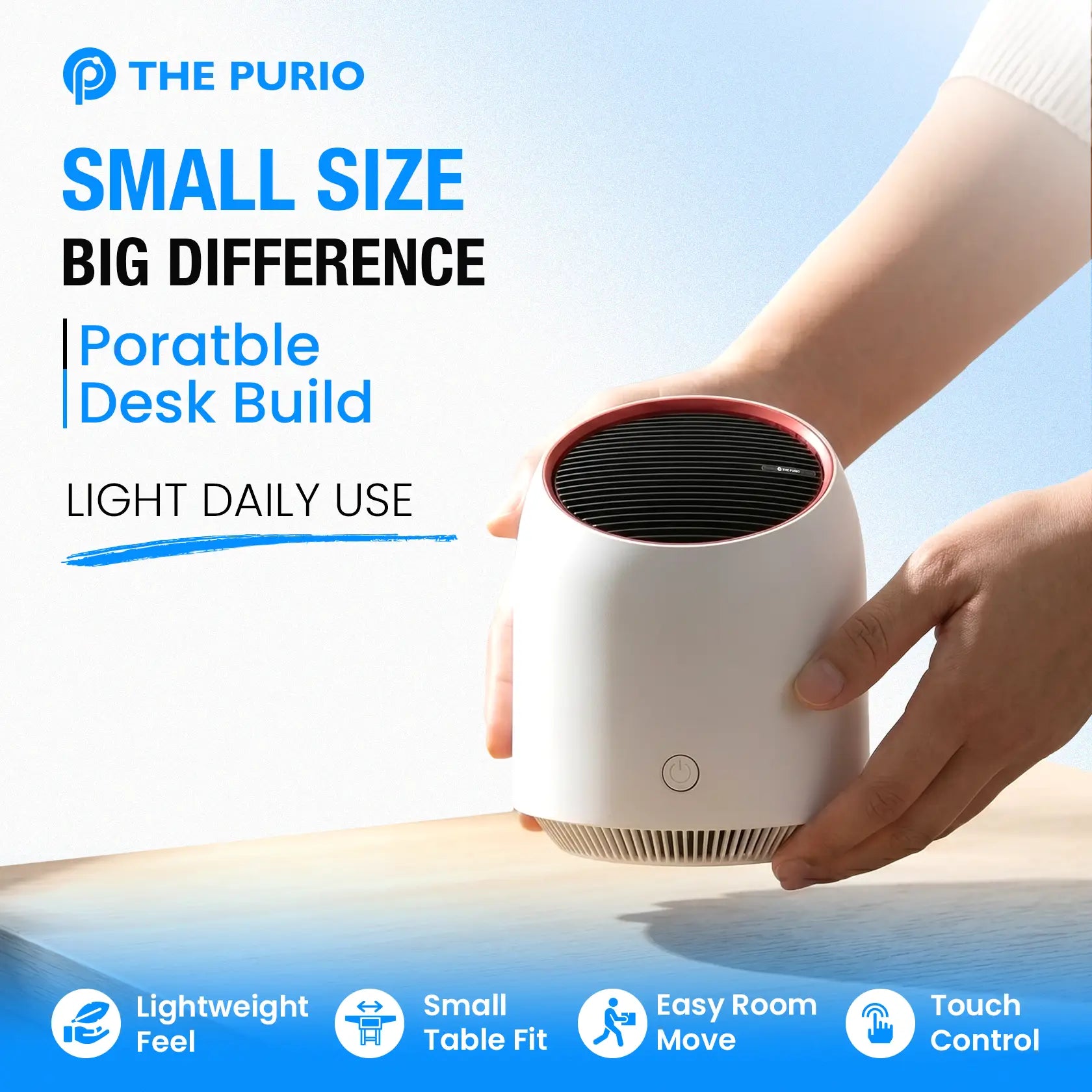 ThePurio Portable Mini Air Purifier with HEPA Filter: USB Rechargeable, Ideal for Offices, Dorms & Kitchens
