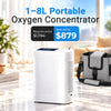1–8L Portable Oxygen Concentrator for Home & Travel | Pulse + Constant + Continuous Flow | ≥90% O₂ Purity | Up to 24-Hours Battery Life