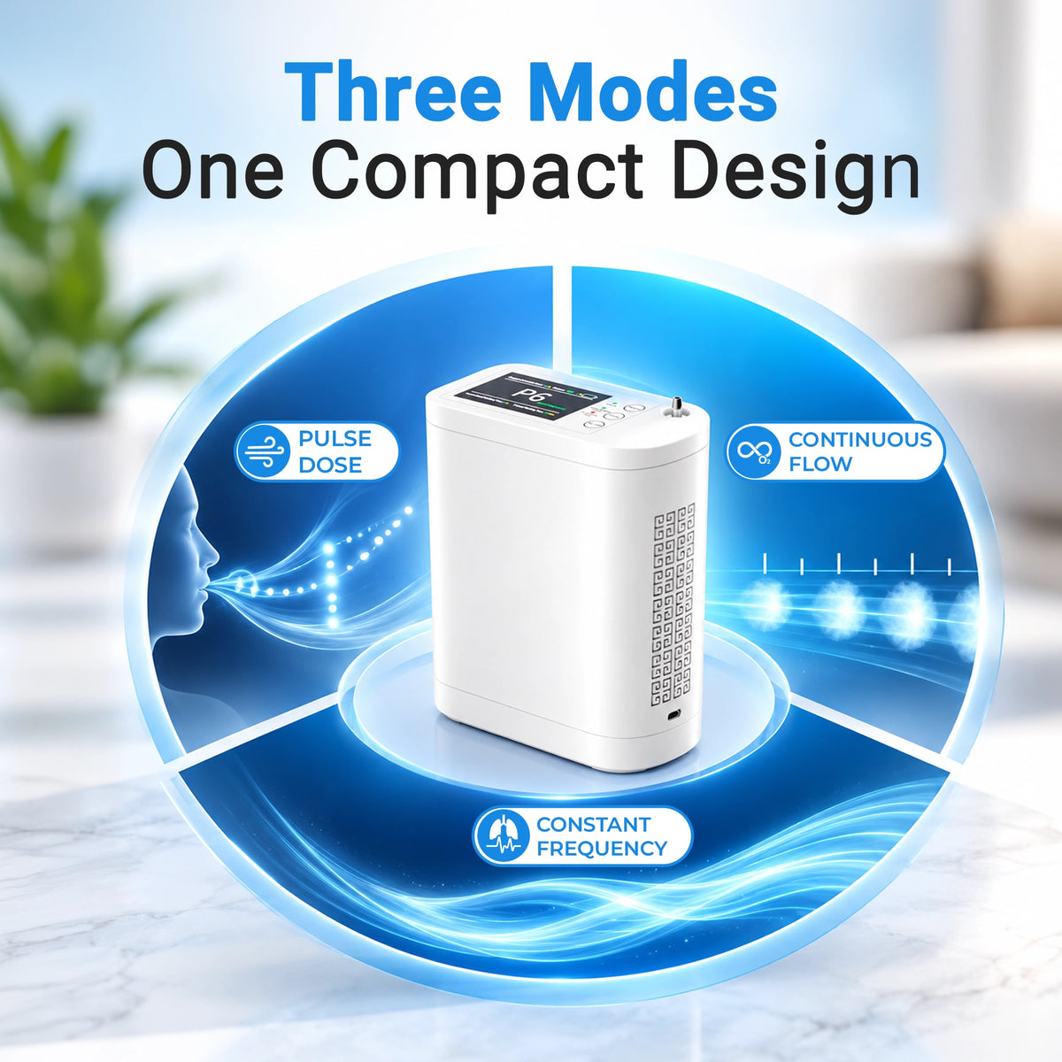 1–8L Portable Oxygen Concentrator for Home & Travel | Pulse + Constant + Continuous Flow | ≥90% O₂ Purity | Up to 24-Hours Battery Life