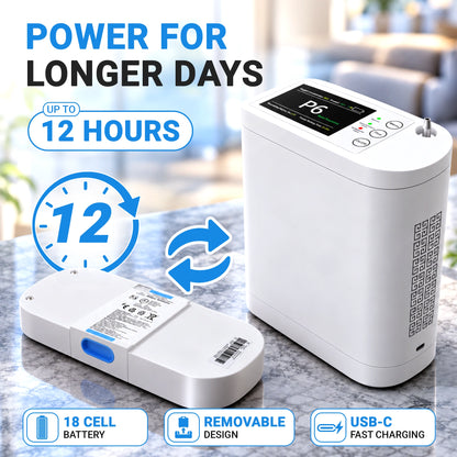 1–8L Portable Oxygen Concentrator for Home & Travel | Pulse + Constant + Continuous Flow | ≥90% O₂ Purity | Up to 24-Hours Battery Life