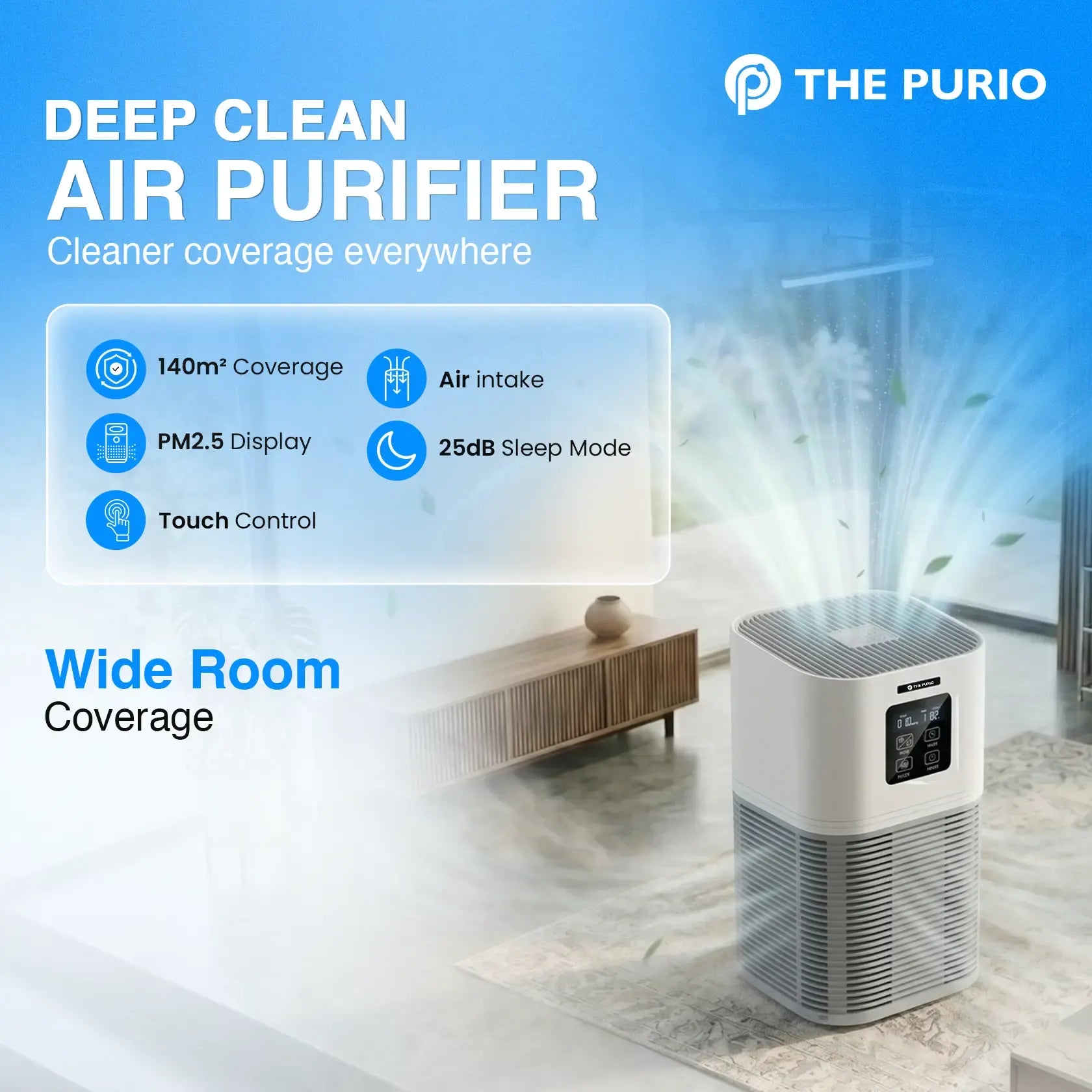 ThePurio H13 HEPA Air Purifier for Large Rooms (140m²)