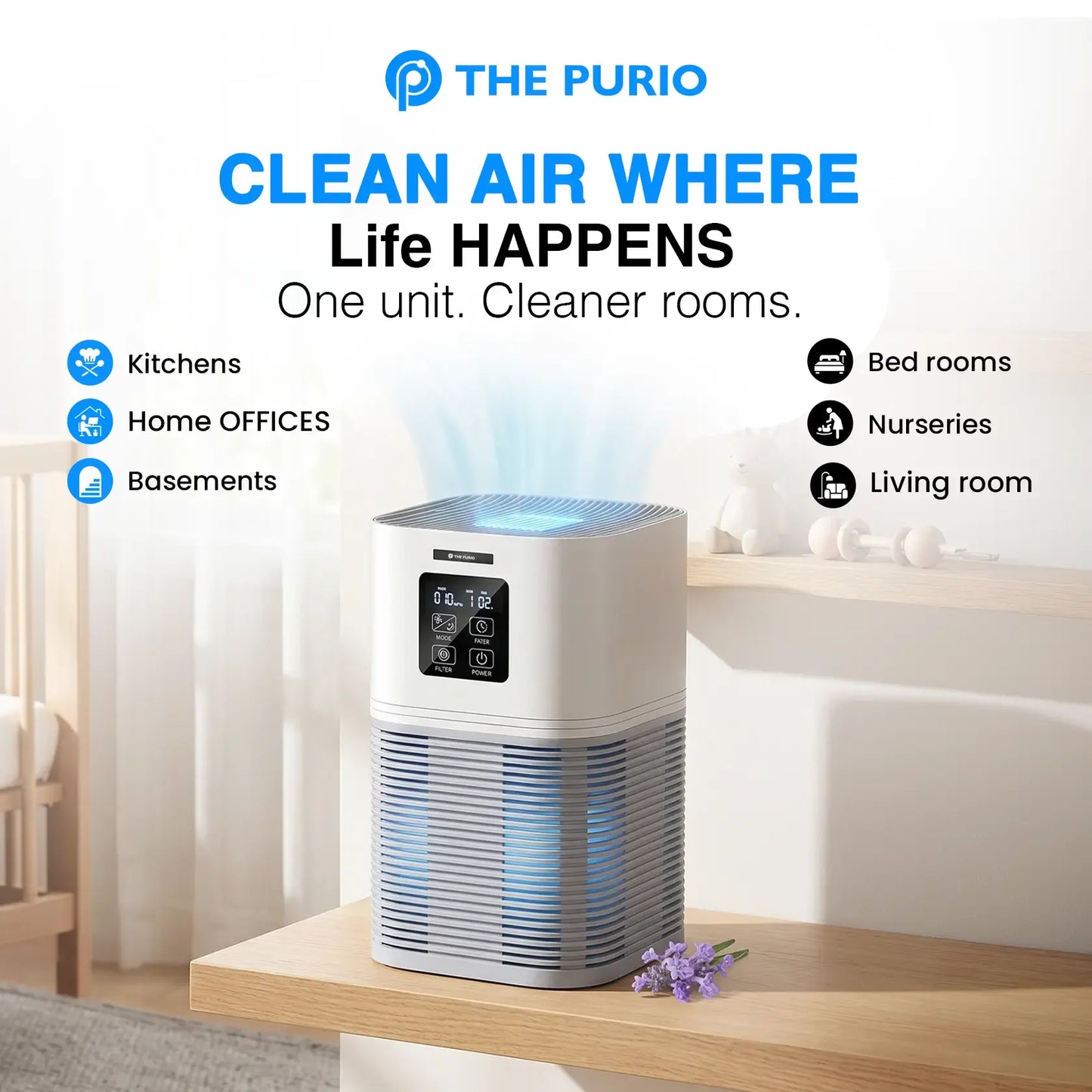 ThePurio H13 HEPA Air Purifier for Large Rooms (140m²)