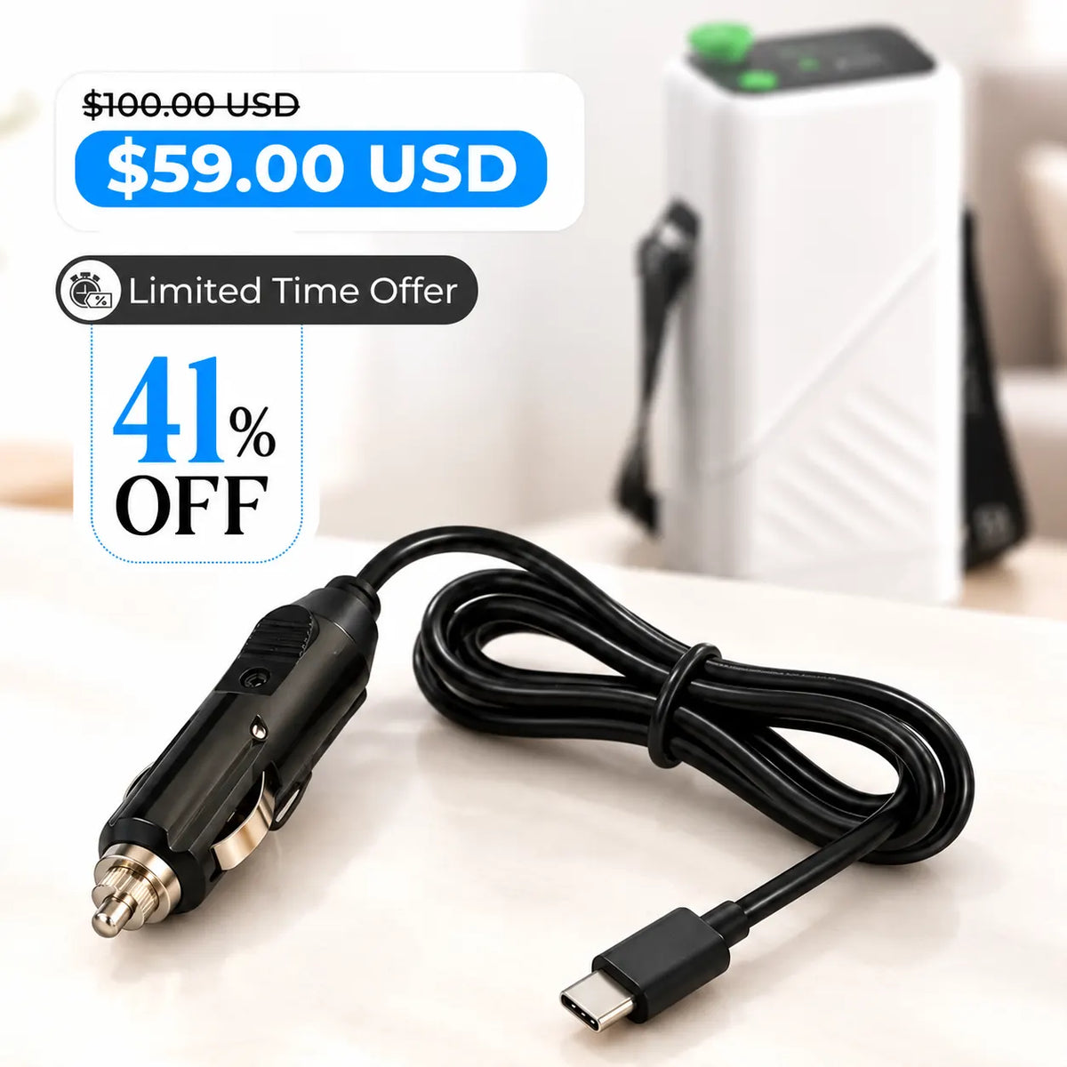 Car Charging Cable for 1-5L Portable Oxygen Concentrator