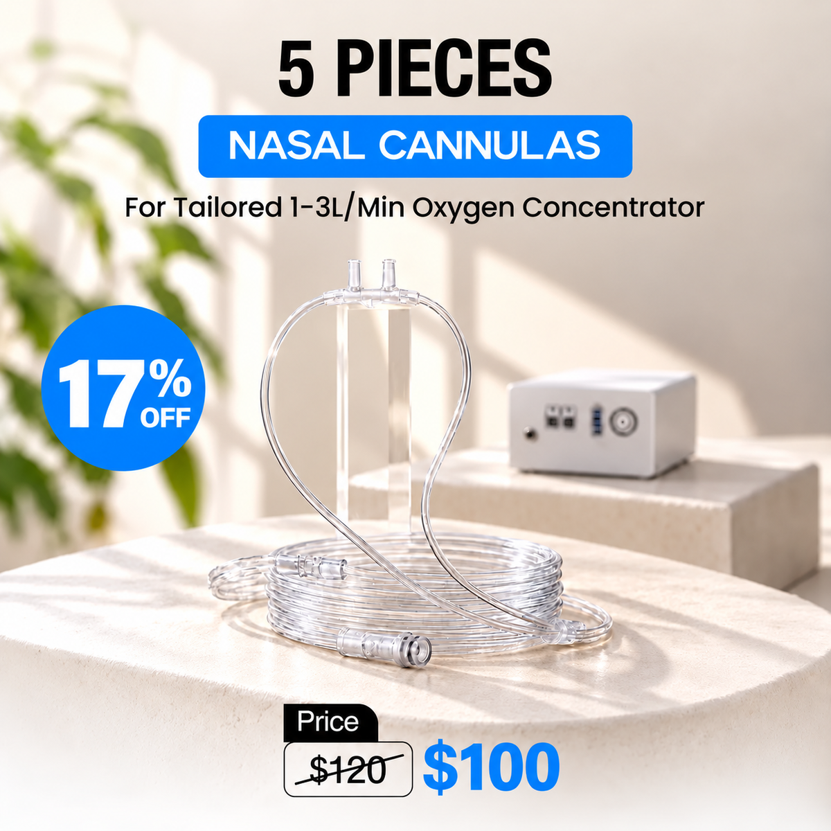 5 Pieces Nasal Cannulas For 1-3L/Min Portable Oxygen Concentrator | Soft PVC Tubing